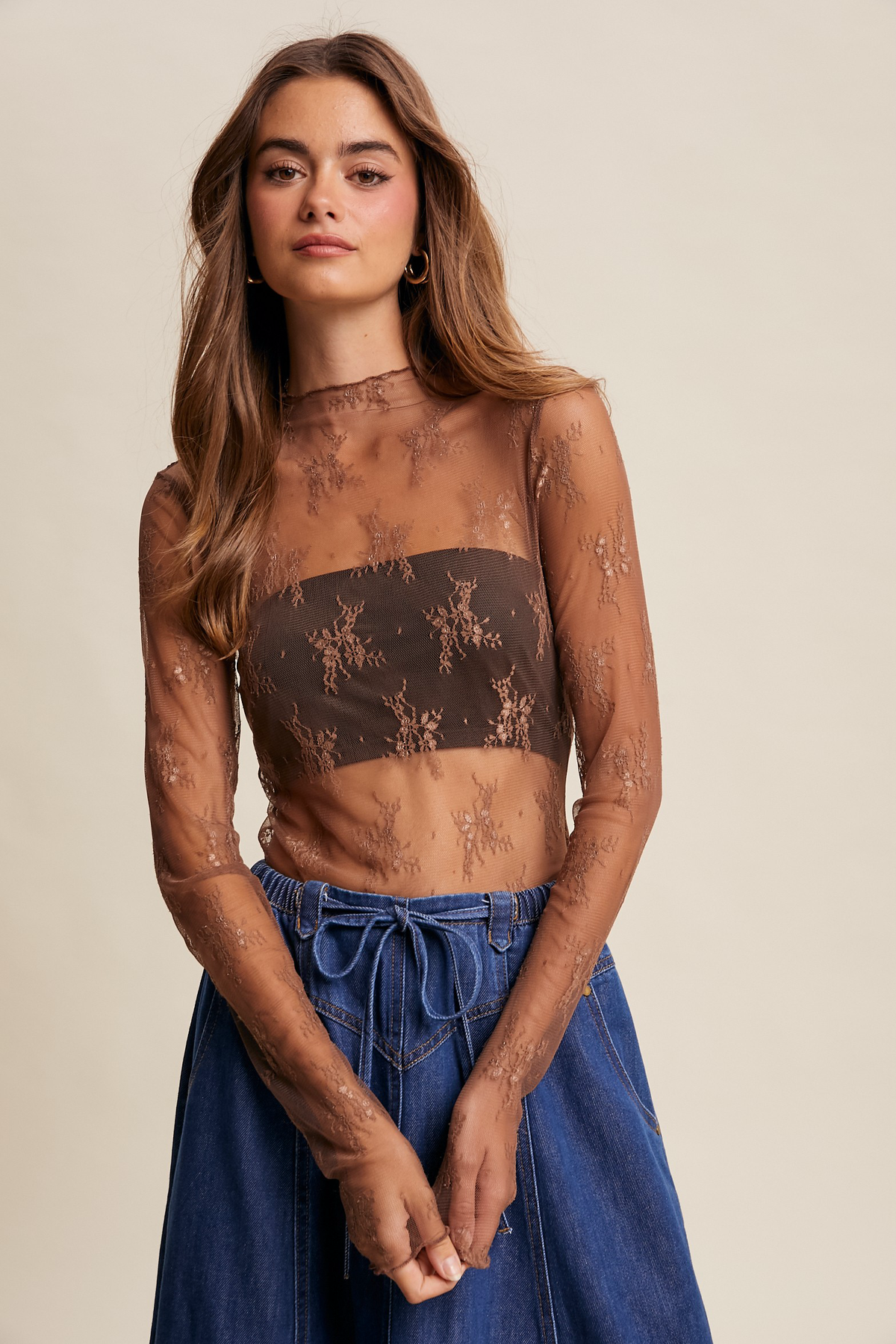 Floral Lace Mock Neck Top