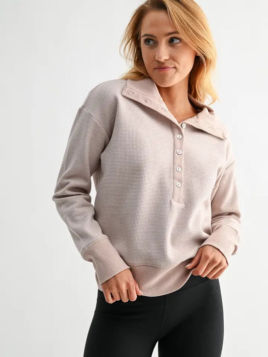 Waffle Knit Half Button Pullover