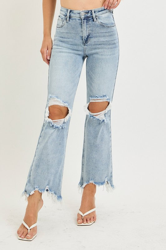Risen High Waist Crop Straight Jeans