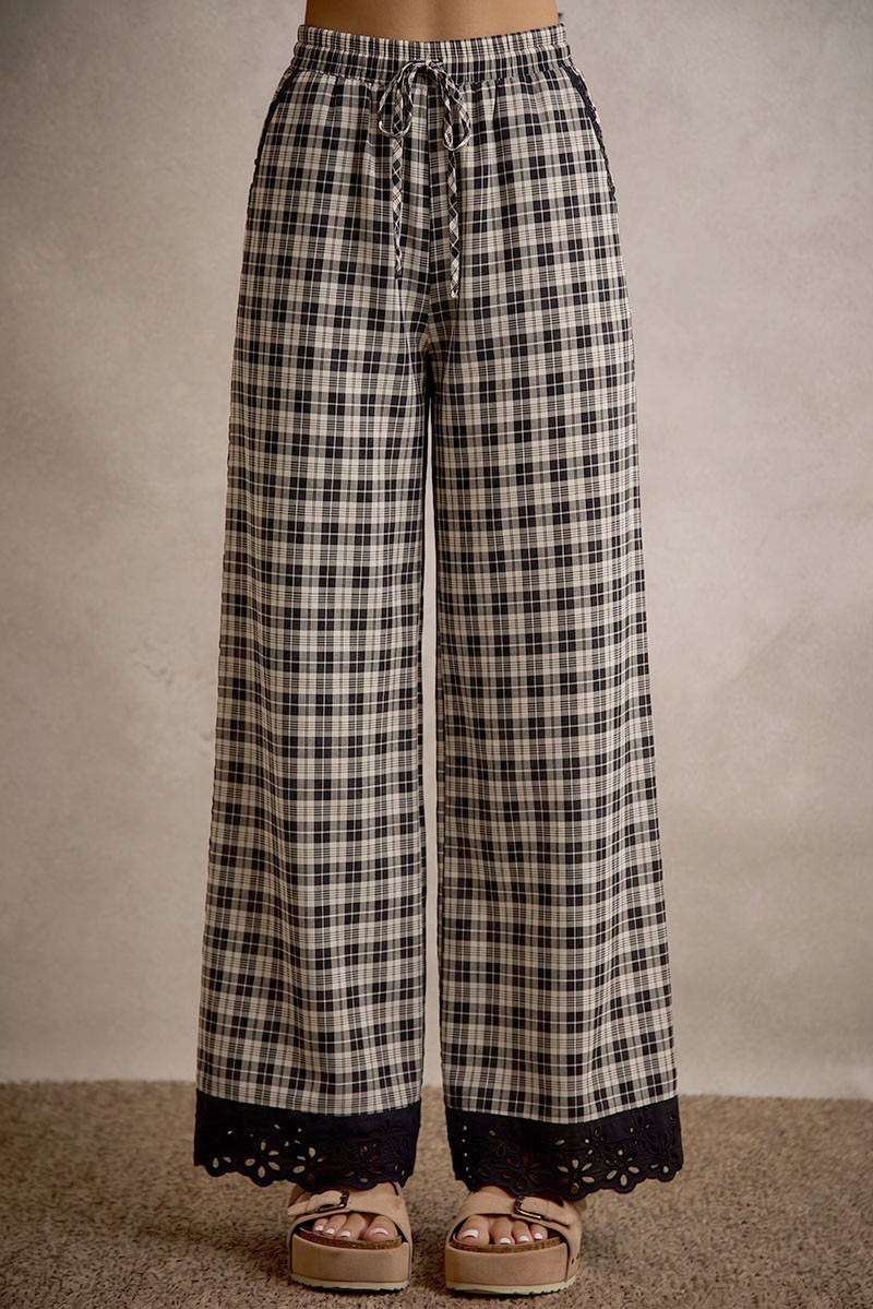 Plaid Lace Hem Pants