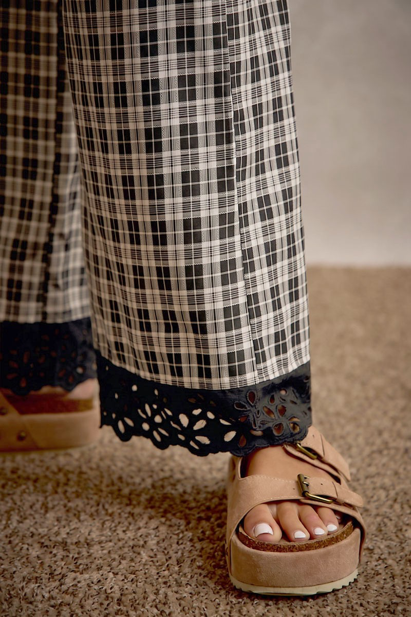 Plaid Lace Hem Pants