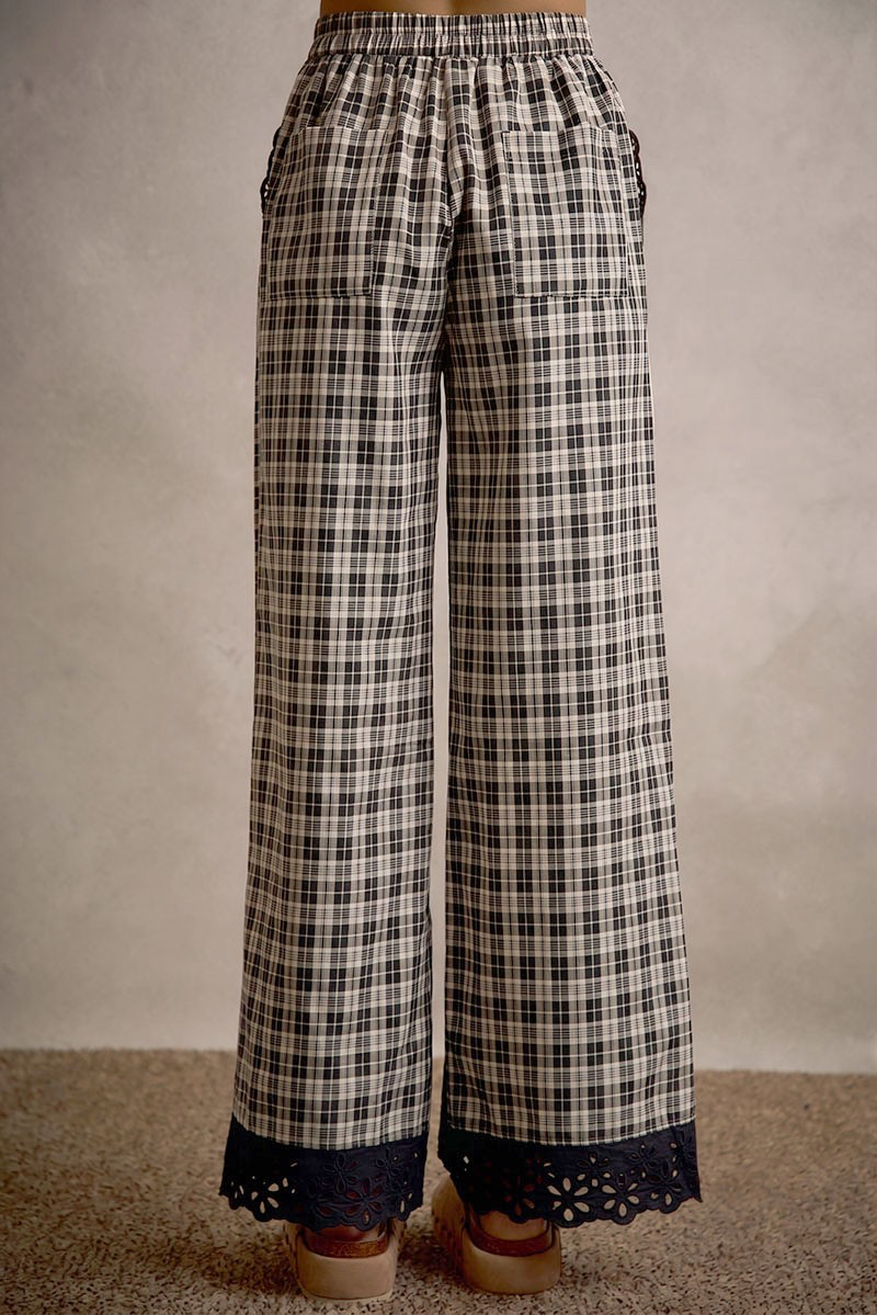 Plaid Lace Hem Pants