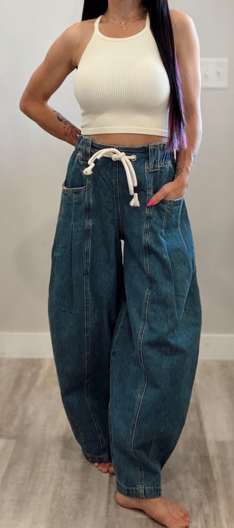 Denim Barrel Leg Pants