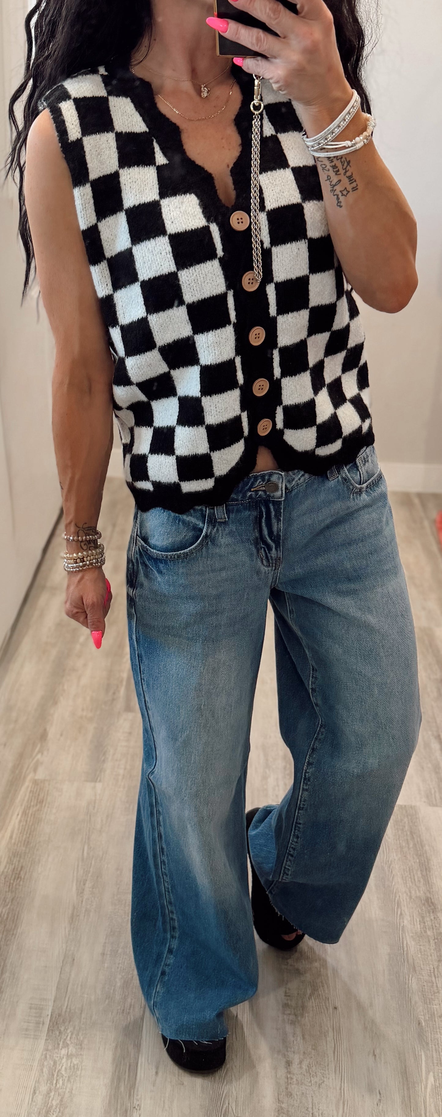 Checker Sweater Vest Top