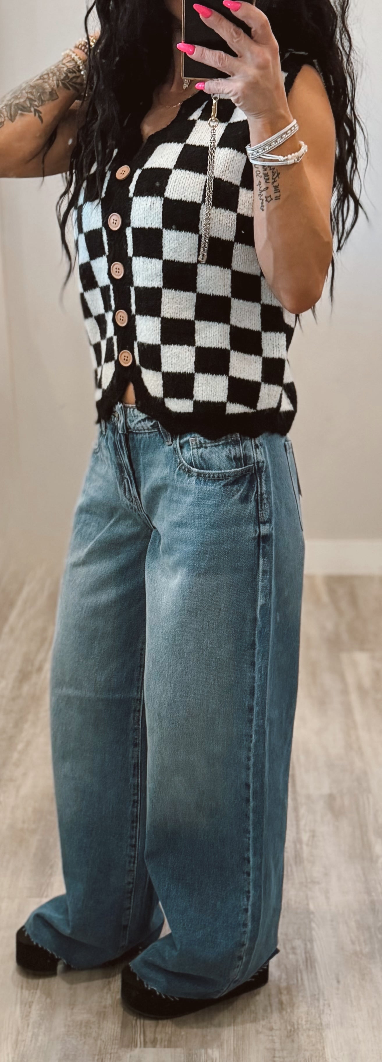 Checker Sweater Vest Top