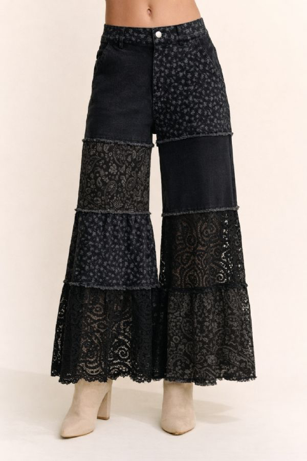 Denim Floral and Lace Jeans
