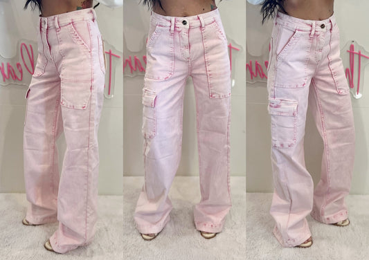 Risen Acid Pink Cargo Wide Leg