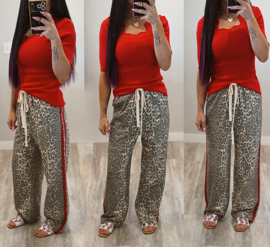 Leopard Contrast Stripe Pants