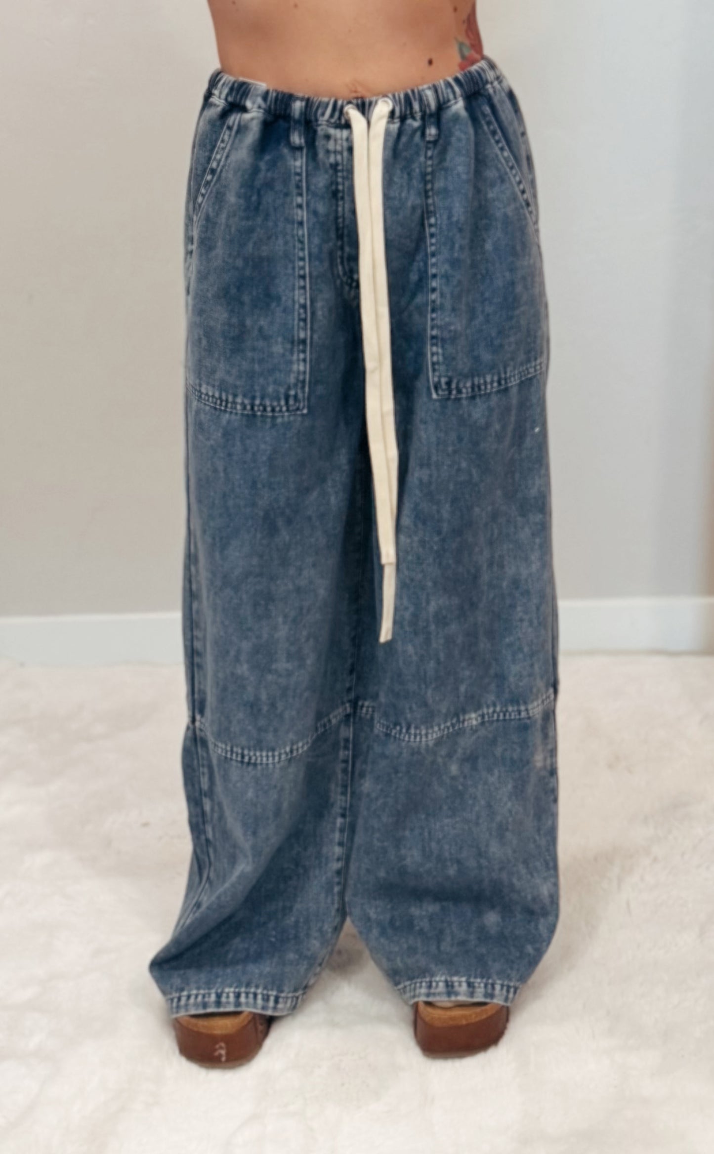 Drawstring Wide Denim Pants