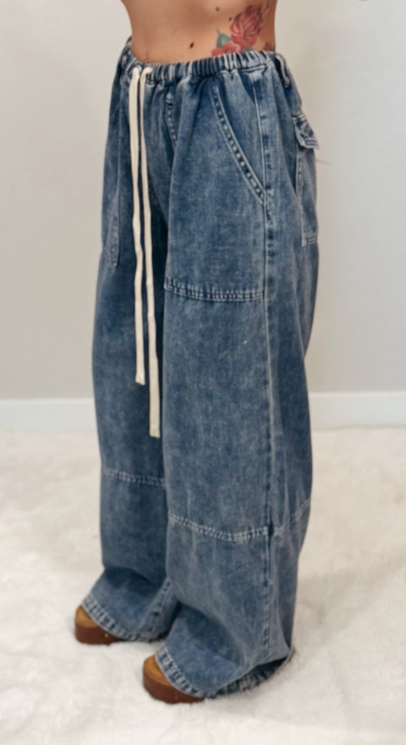 Drawstring Wide Denim Pants