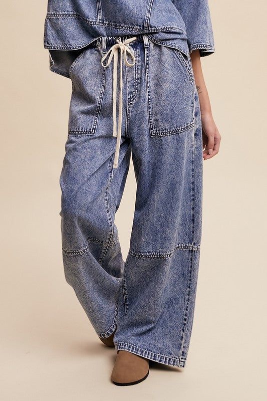 Drawstring Wide Denim Pants