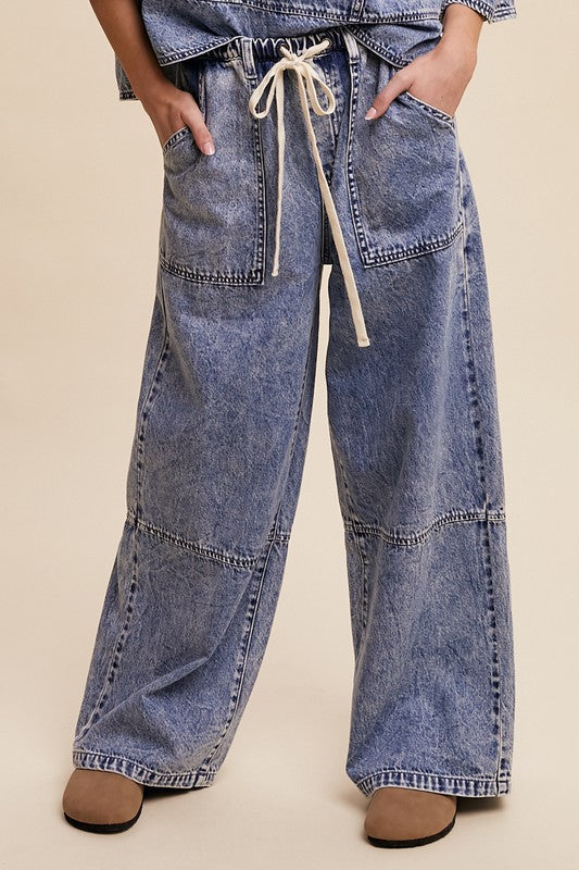 Drawstring Wide Denim Pants
