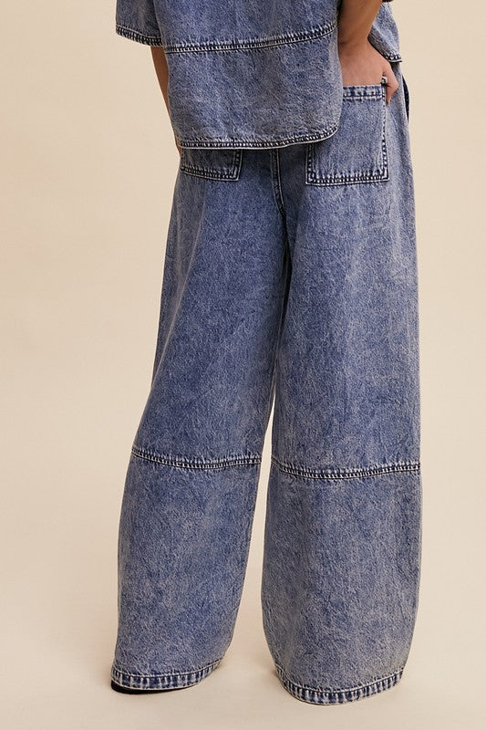 Drawstring Wide Denim Pants