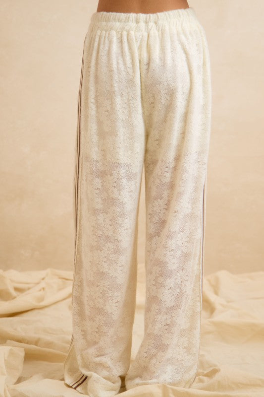 Flower Lace Stripe Contrast Pants