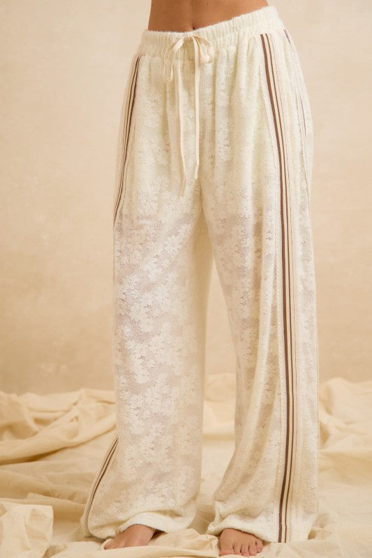 Flower Lace Stripe Contrast Pants