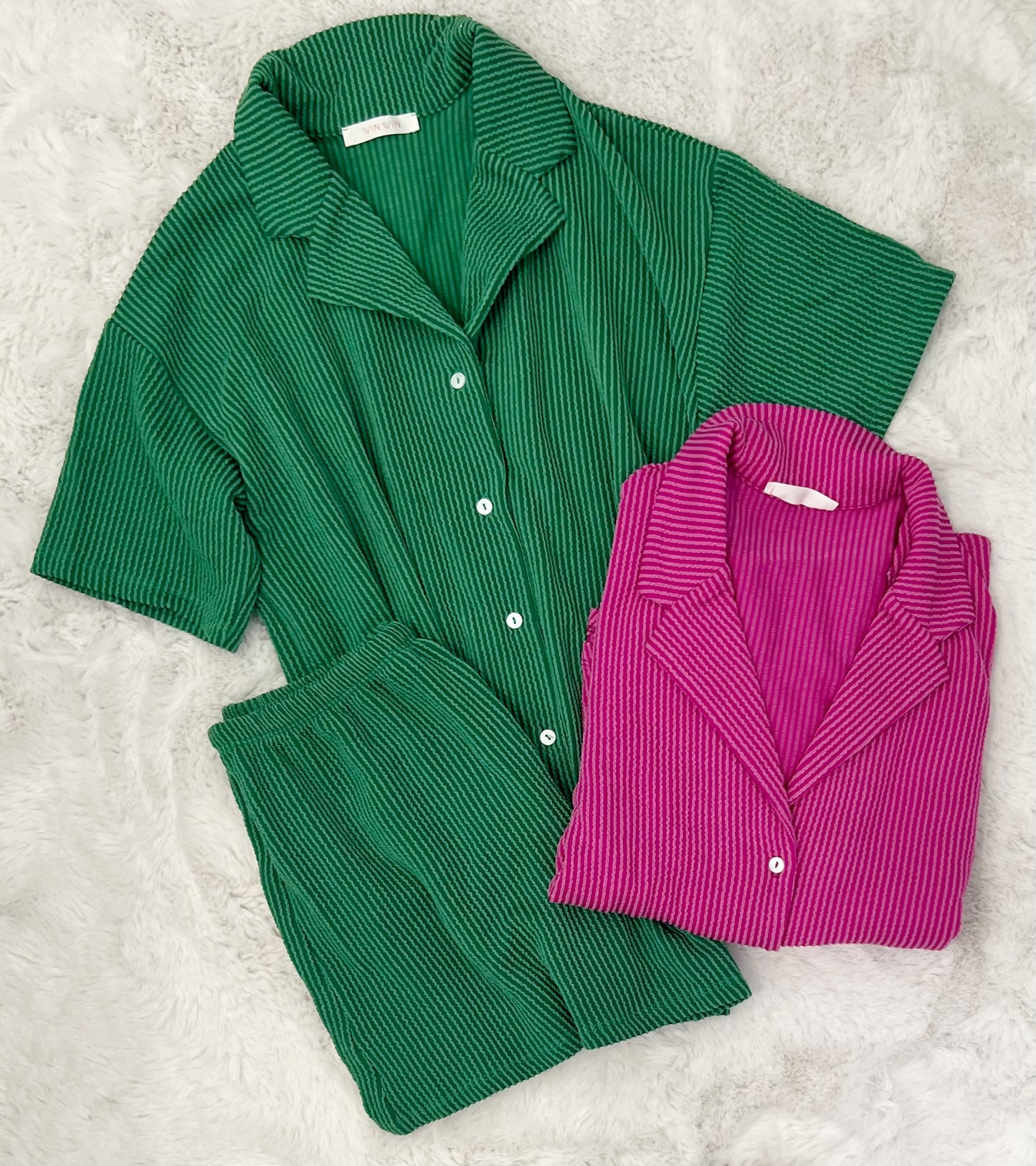 Collared Ribbed Button Top Set