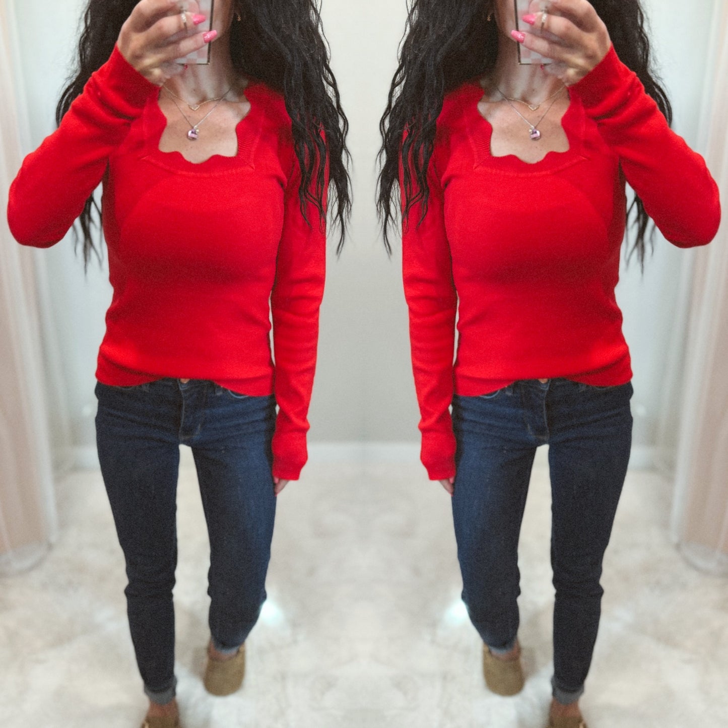 Scallop Neck Knit Sweater Top