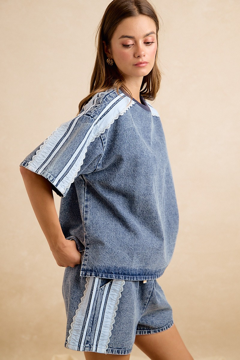Denim & Lace Shorts Set
