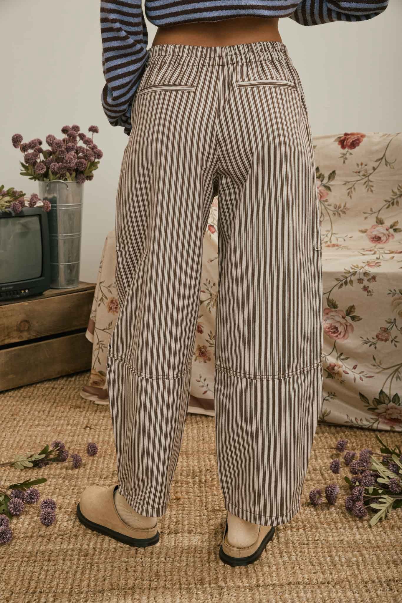 Brown Striped Pull On Pants