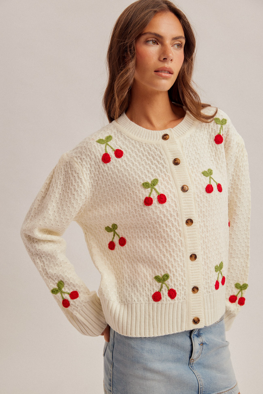 Cherry Knit Sweater Cardigan ￼
