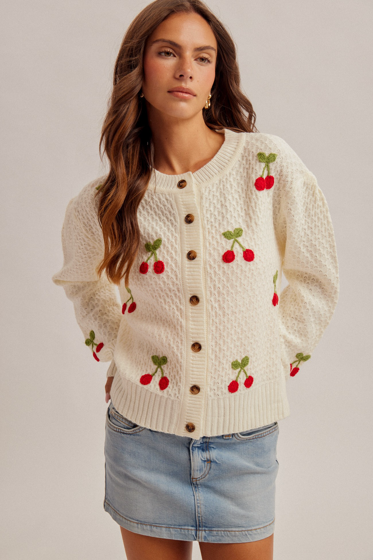 Cherry Knit Sweater Cardigan ￼