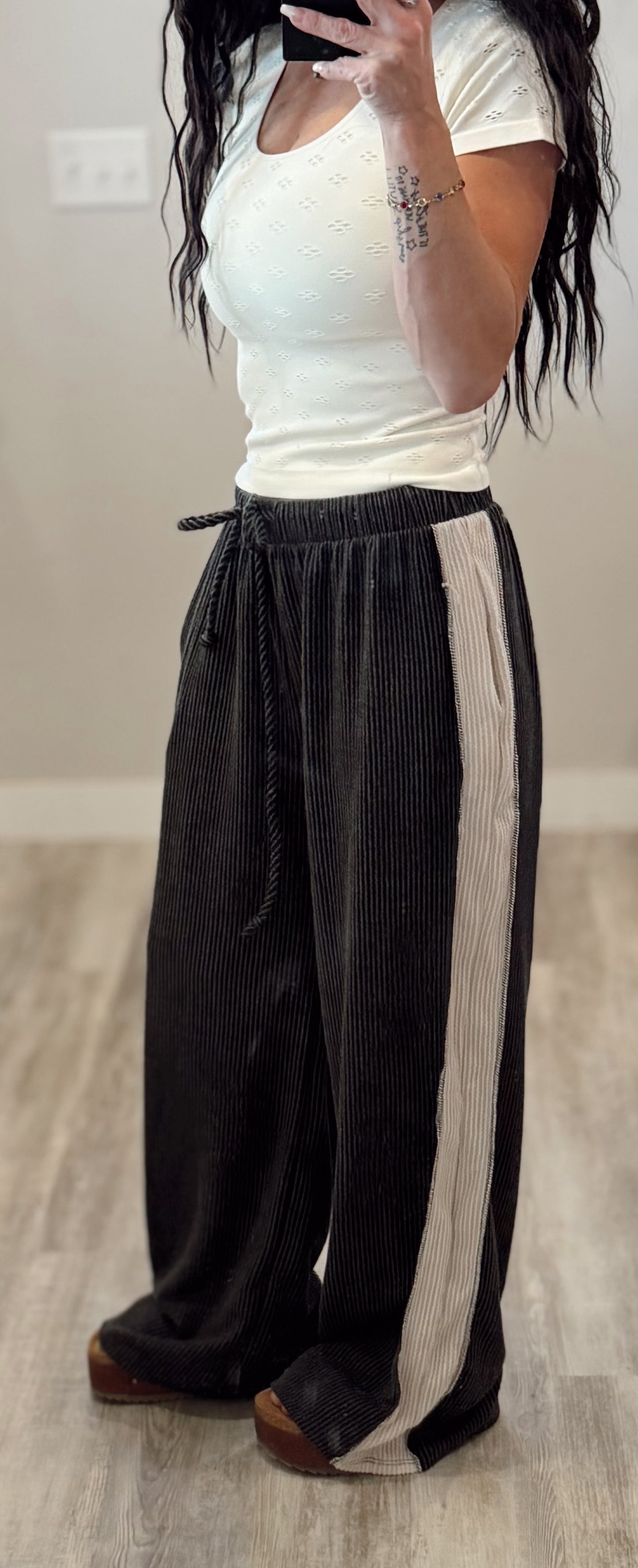 Charcoal Casual Stripe Ribbed Pants