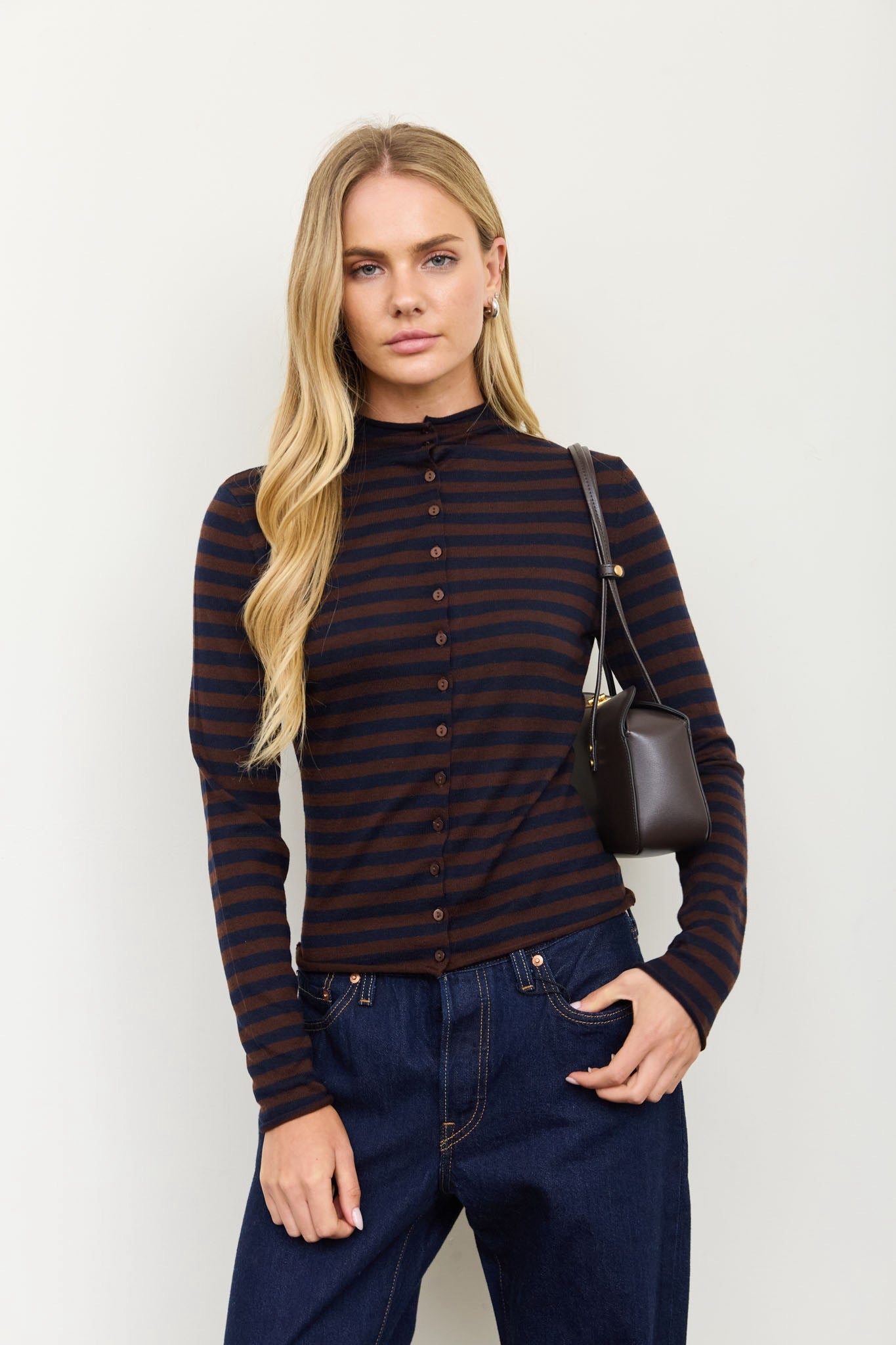 Stripe Mock Neck Cardigan Top