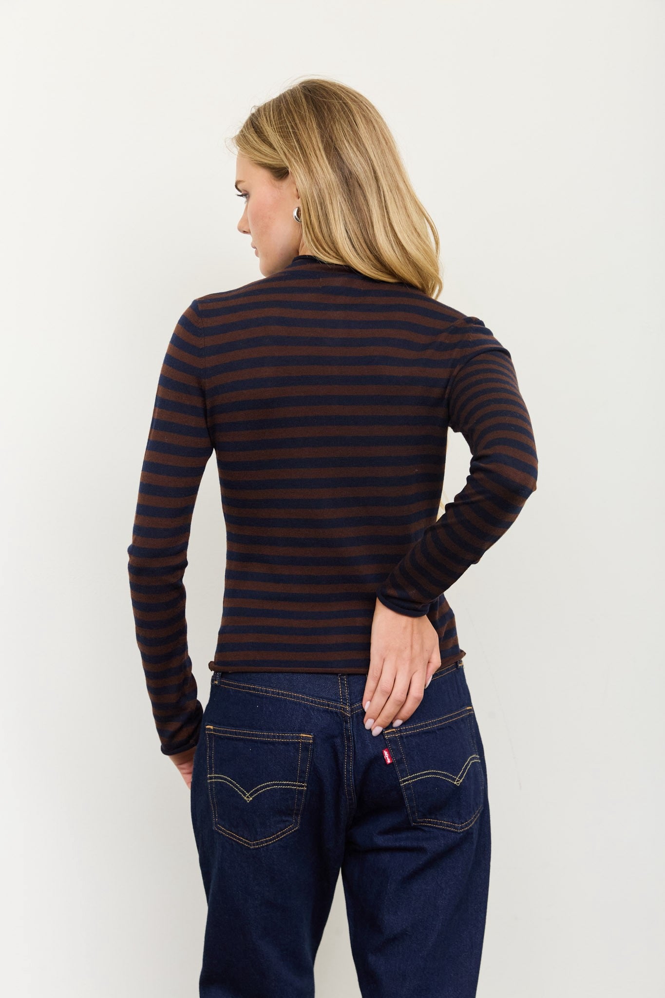 Stripe Mock Neck Cardigan Top