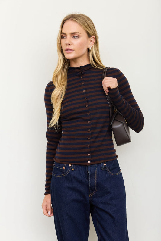 Stripe Mock Neck Cardigan Top