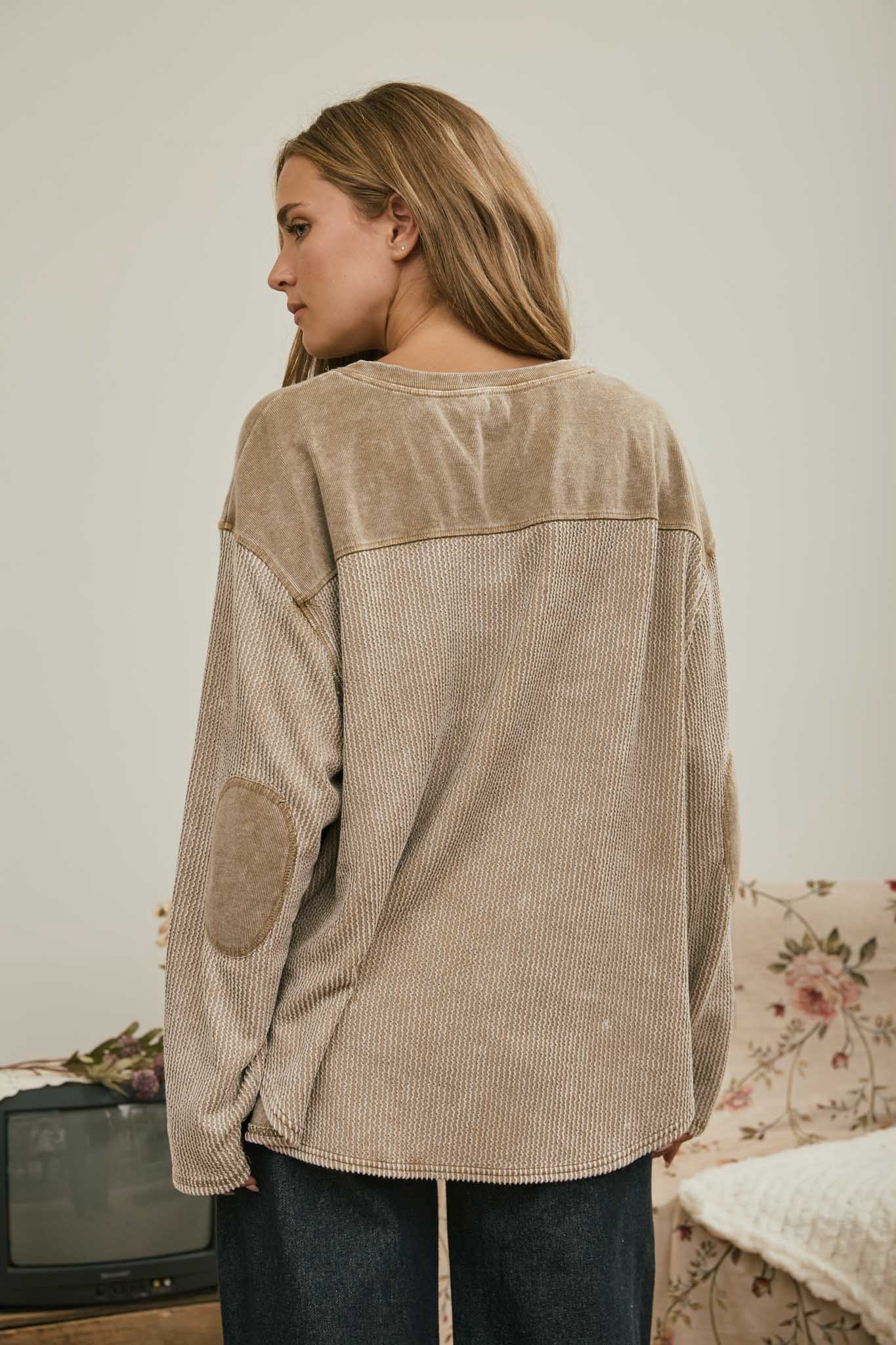 Washed Ribbed Long Sleeve Top