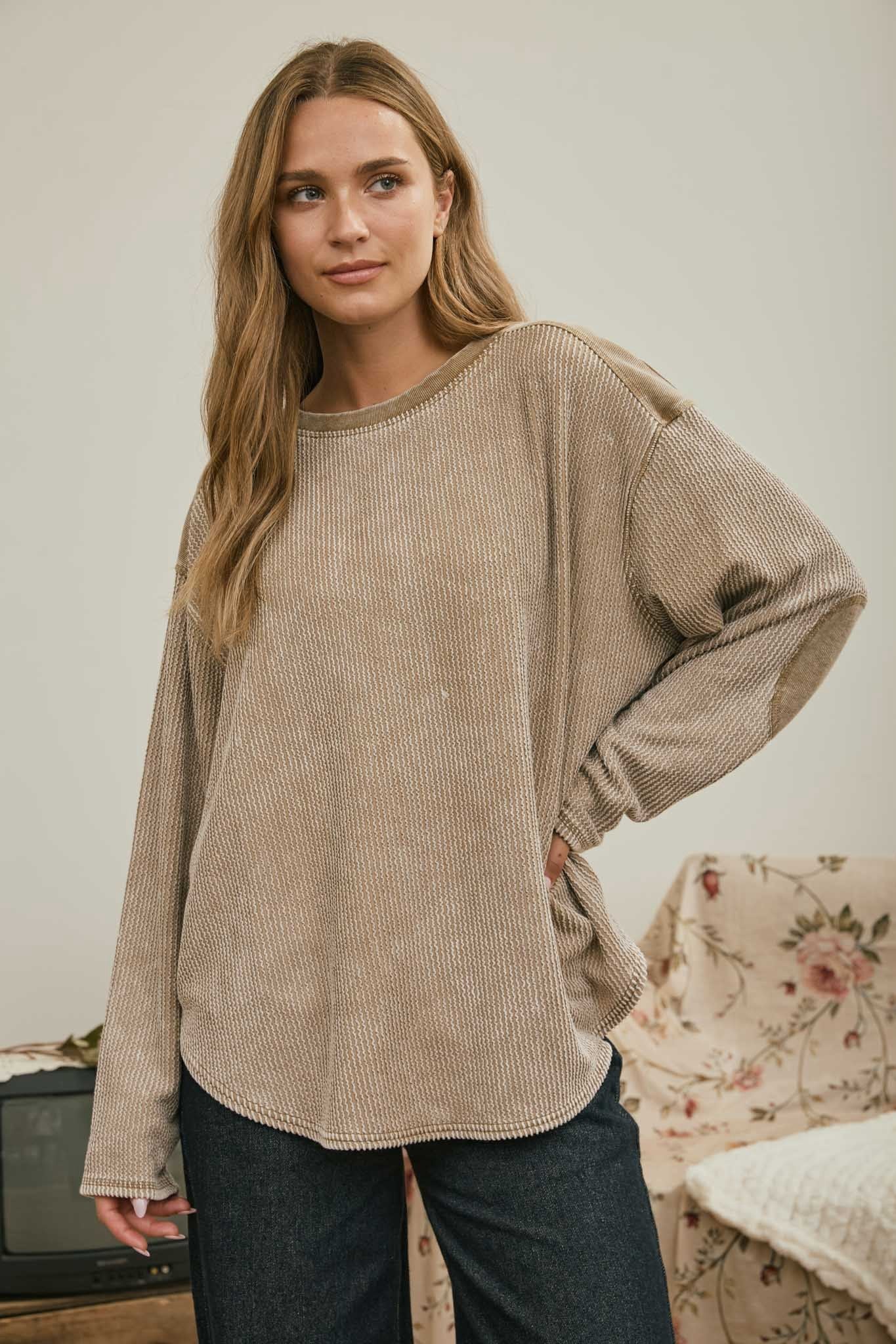 Washed Ribbed Long Sleeve Top