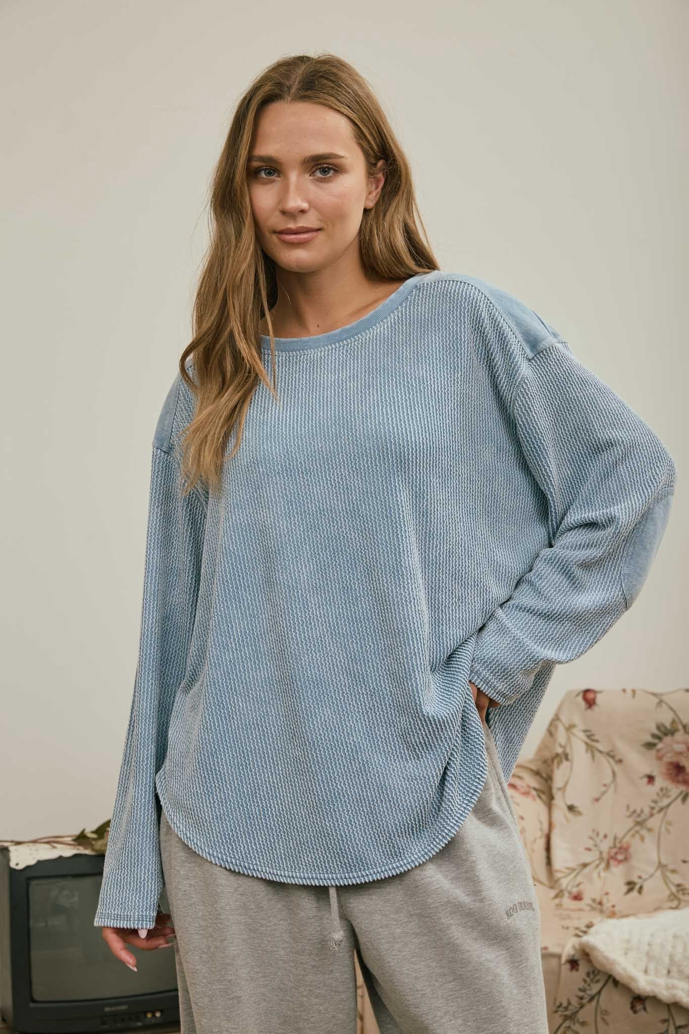 Washed Ribbed Long Sleeve Top