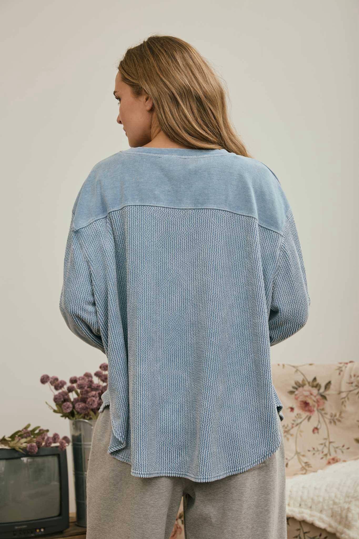Washed Ribbed Long Sleeve Top