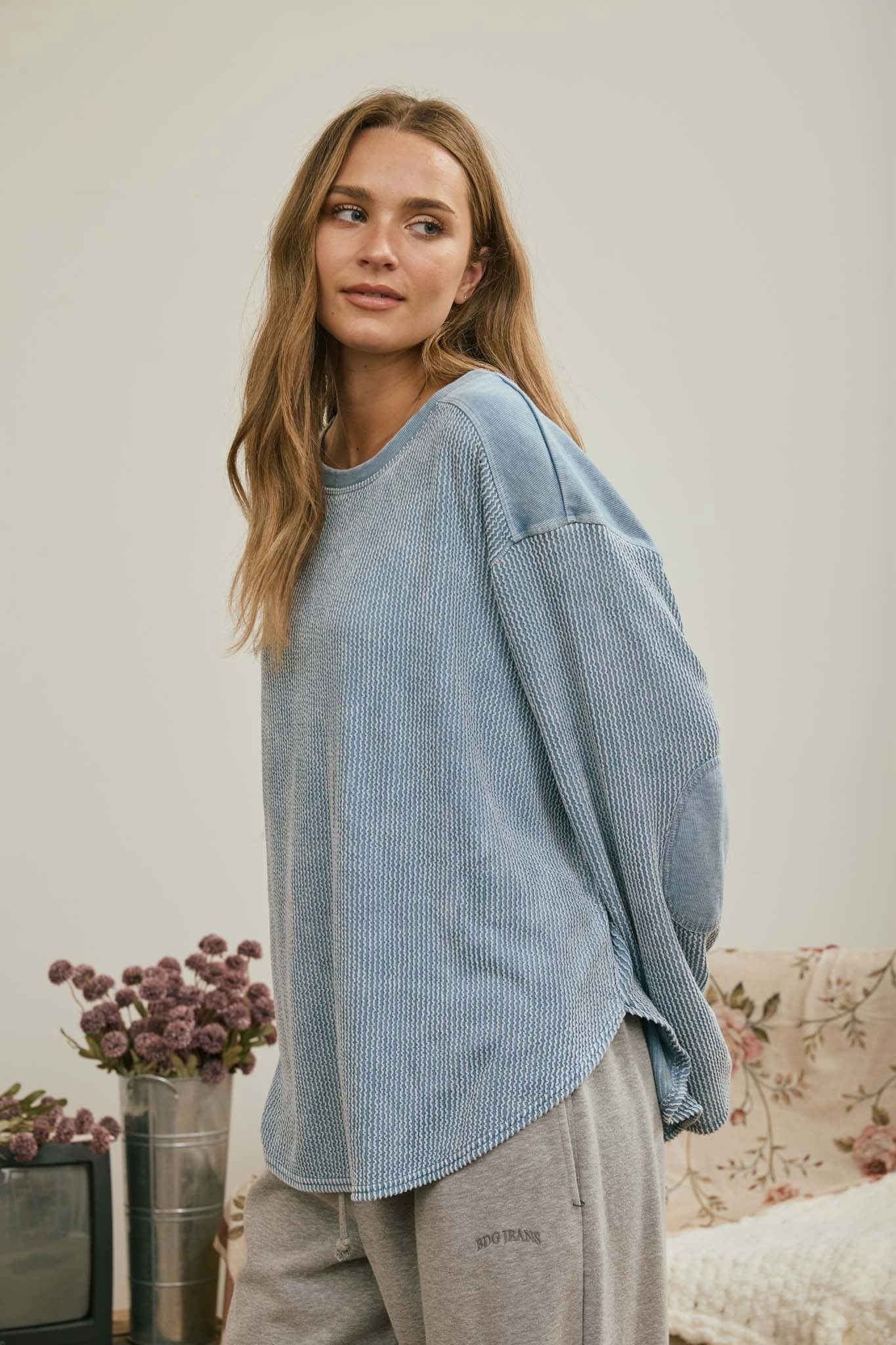 Washed Ribbed Long Sleeve Top