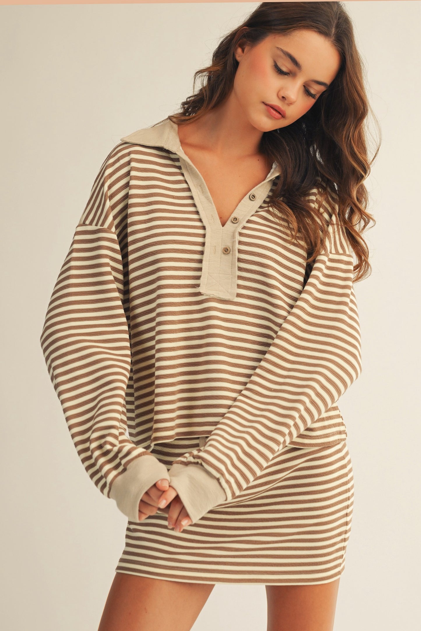 Striped Skirt and Henley Set