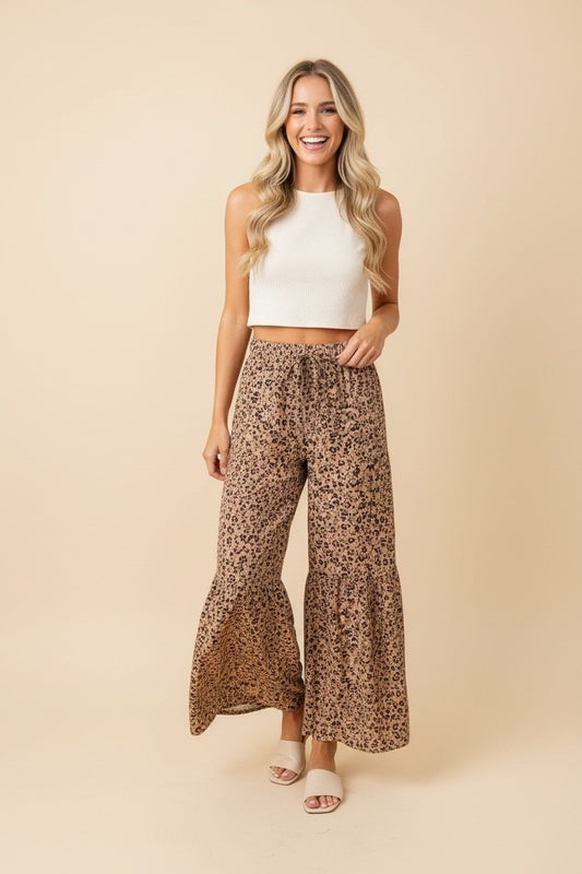 Tiered Wide Leg Leopard Pants