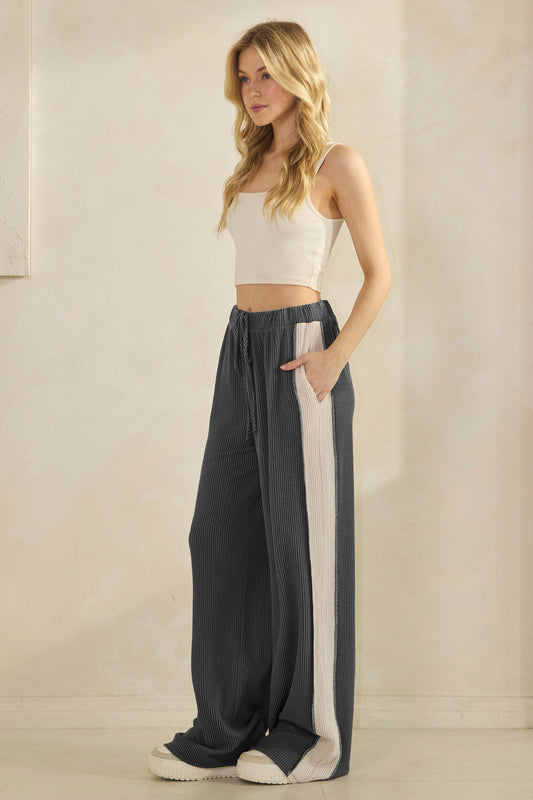 Charcoal Casual Stripe Ribbed Pants