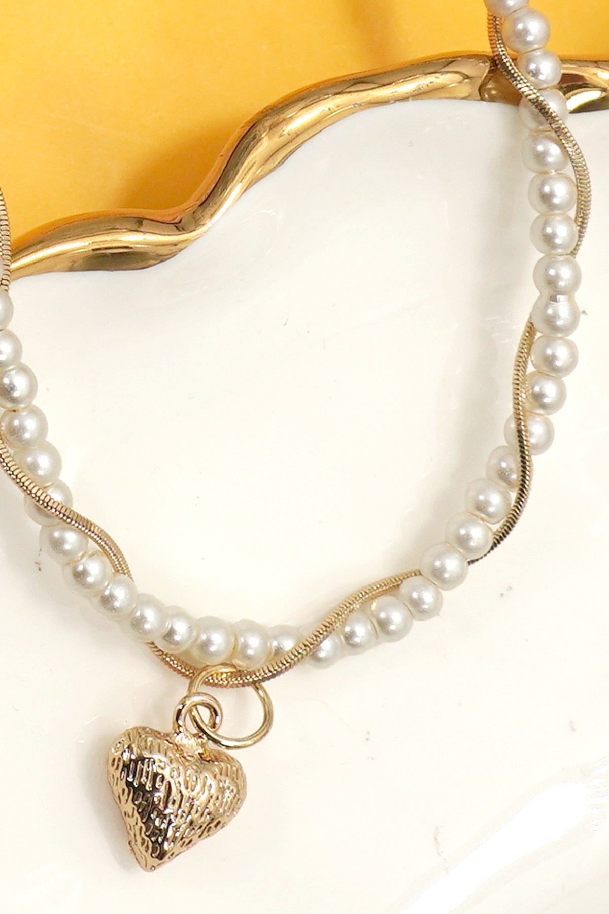 Twisted Pearl & Gold Heart Necklace
