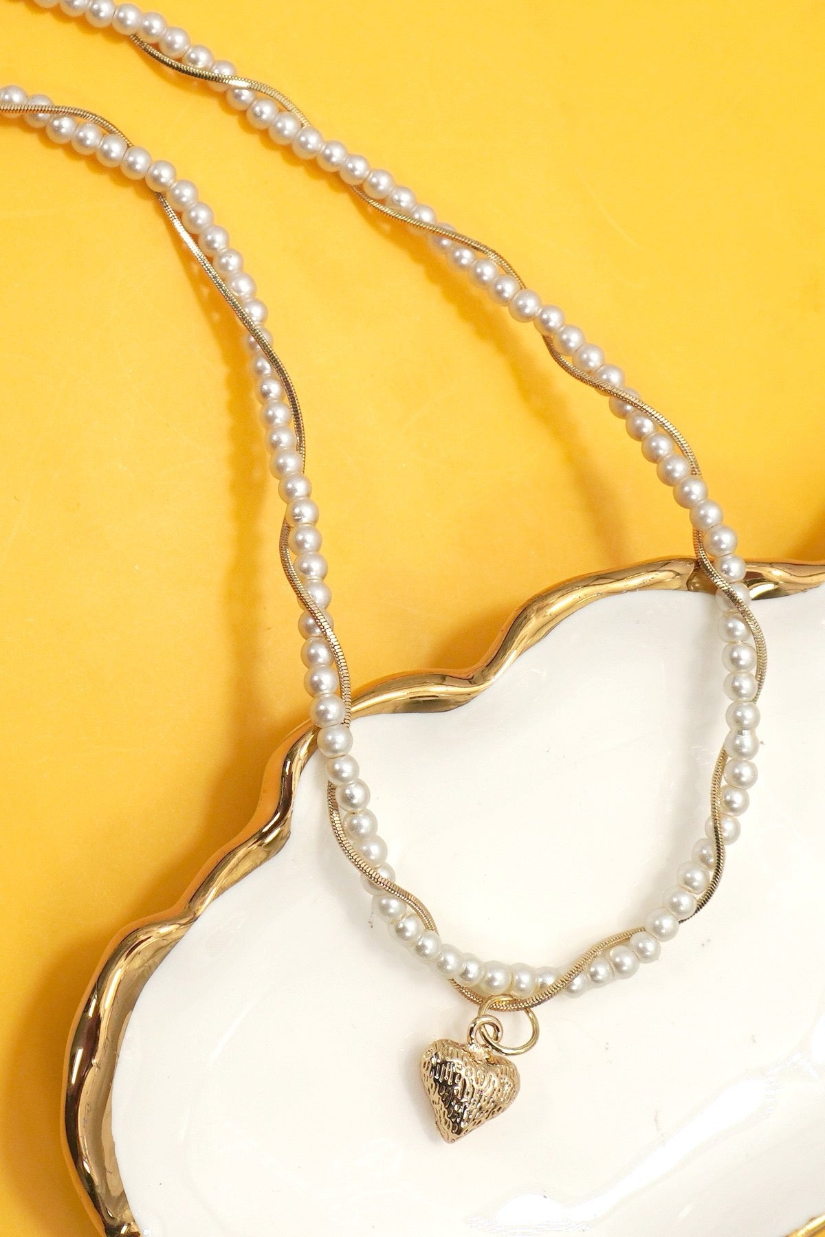 Twisted Pearl & Gold Heart Necklace