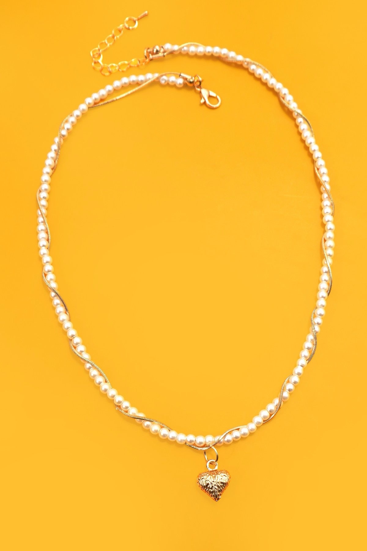 Twisted Pearl & Gold Heart Necklace