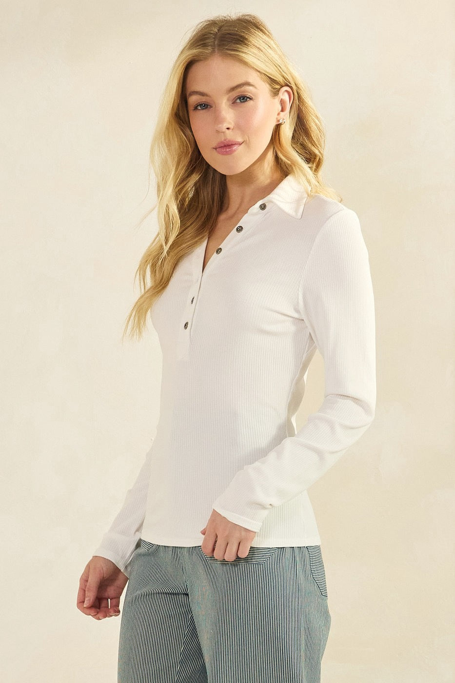 Ribbed Henley Collared Top