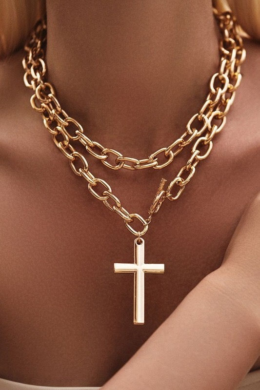 Chunky Cross Chain Statement Necklace