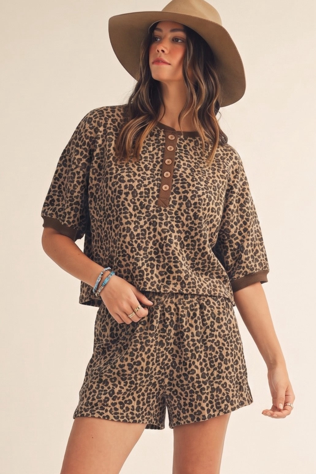 Vintage Leopard Henley Set