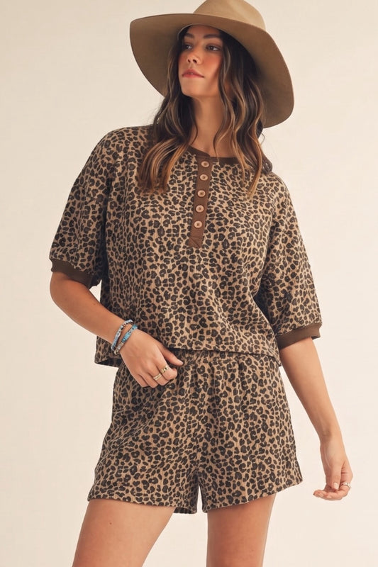 Vintage Leopard Henley Set