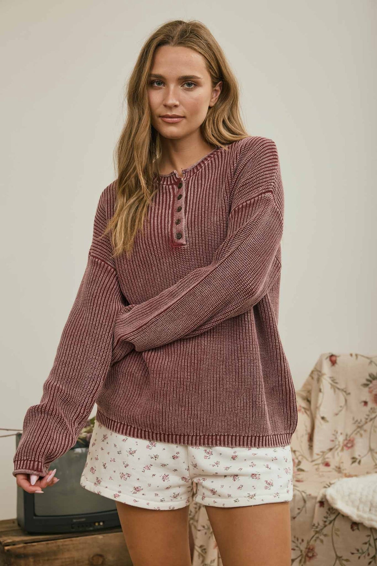 Ribbed Washed Pullover Sweater