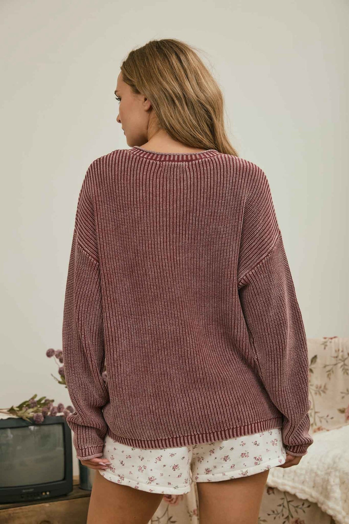 Ribbed Washed Pullover Sweater