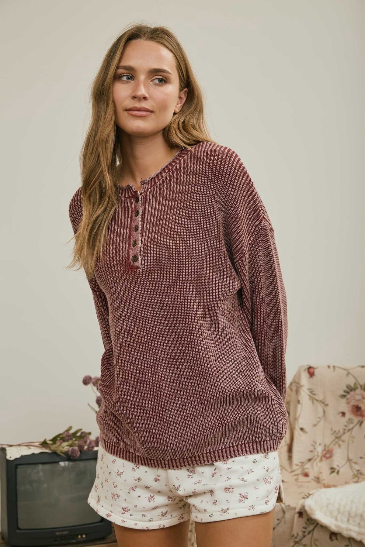 Ribbed Washed Pullover Sweater