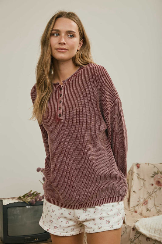 Ribbed Washed Pullover Sweater