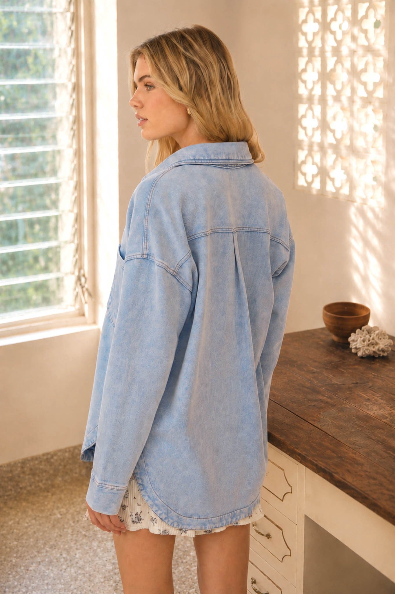 Acid Washed Collared Shacket