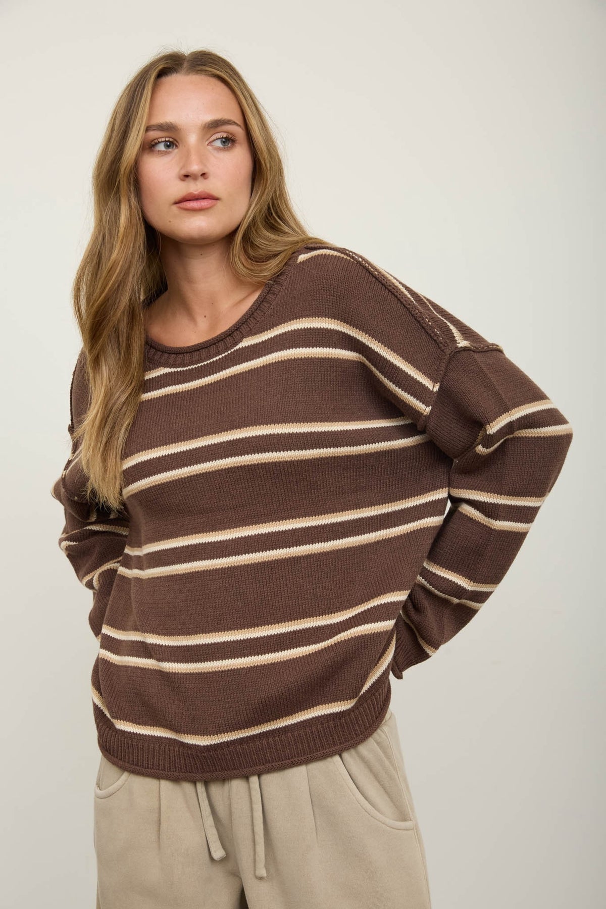 Brown Knit Pullover Sweater